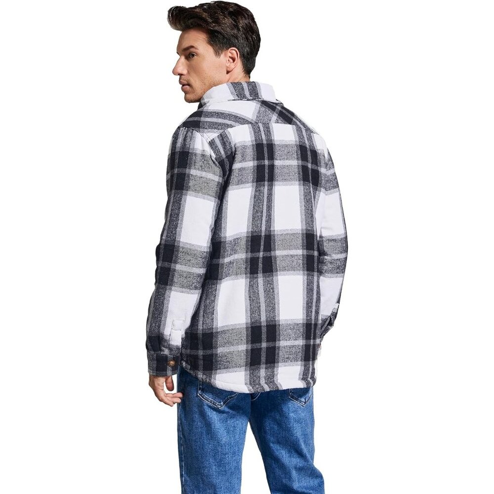 Men's Blackline Cotton Sherpa Lined Button Down Flannel Shirt Jacket Plaid Soft - Picture 6 of 7